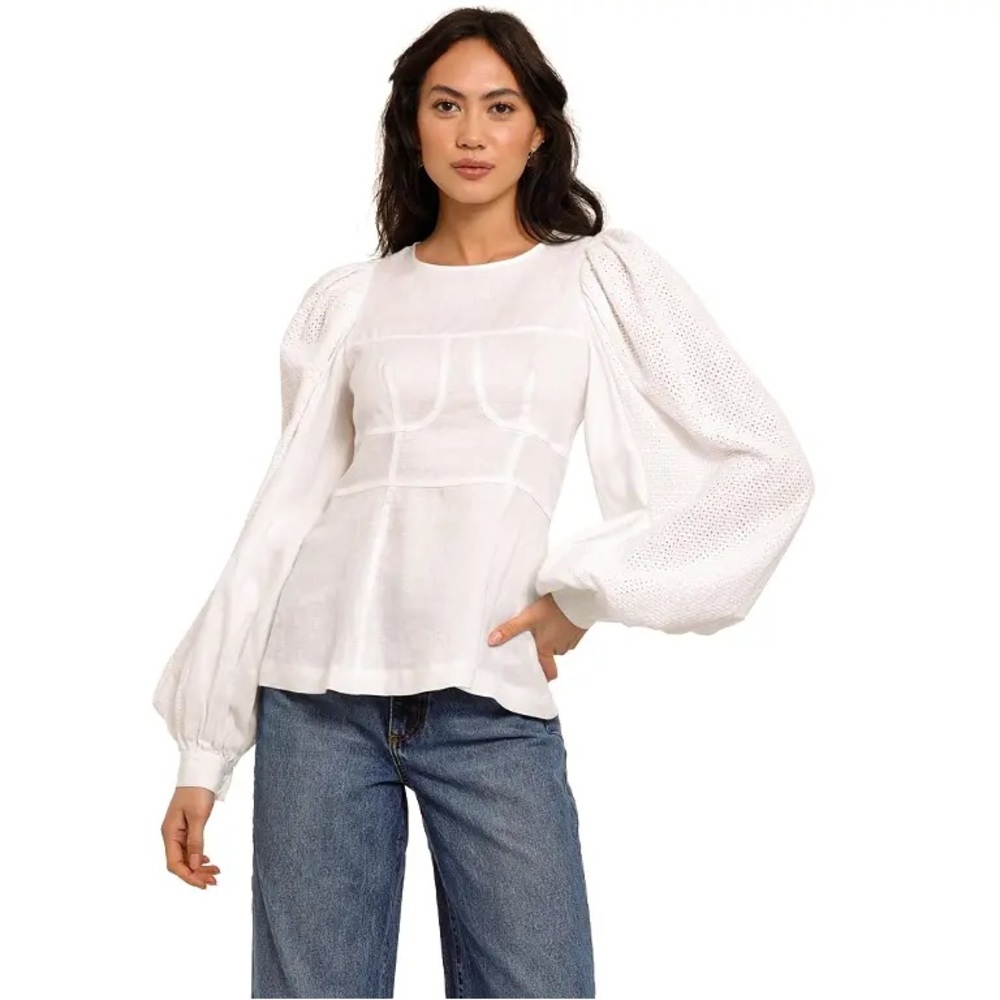 JOSLIN Reagan Linen Crochet Top - Optical White AU 10 / US 6 AUD$279